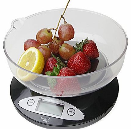 Smart Weigh CSB5KG Cuisine Digital Scale with Removable Bowl 11lbs / 5000g x 1g - Black