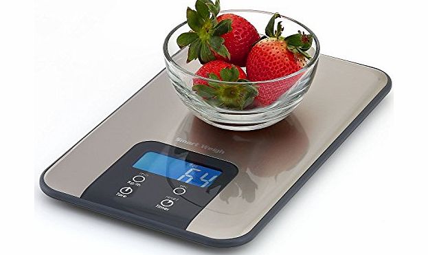 Smart Weigh Digital Kitchen Scale and Timer - Food Scale - Slim Stainless Steel Design - High Accuracy - LCD Backlight