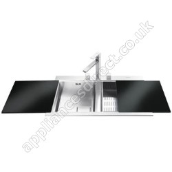 Ultra Low Profile Double Bowl Sink with Black Glass Chopping Boards