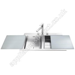Ultra Low Profile Double Bowl Sink with Silver Glass Chopping Boards