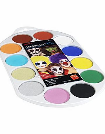 Smiffys Face Paint Pallet, Brush and Sponge (12 Colours)