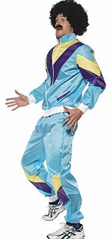 Smiffys Mens 1980s Blue Scouser Shell Suit Fancy Dress Costume - FREE Wig And Moustache. Medium