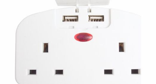 SMJ TUSAMC American Plug System to Twin UK Plugs with 2-USB Outlets Travel Adaptor