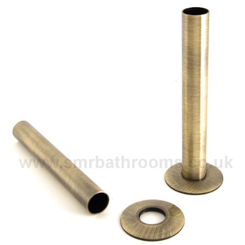 Smr Antique Brass Radiator Valve Sleeving Kit (pair) includes floor plates