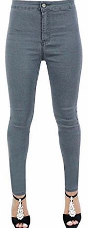 SnobUK New Womens Ladies Light Blue Brown Grey Burgandy Jeans High Waisted Skinny Stretch Pants UK Sizes 8 Grey