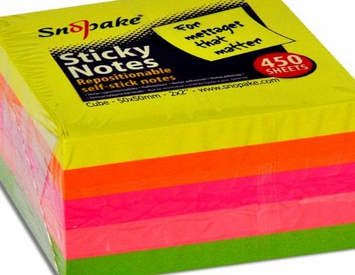 Snopake Sticky Note Cube 76x76mm Neon/Assorted Colours (450 Sheets/Cube) ref 11702