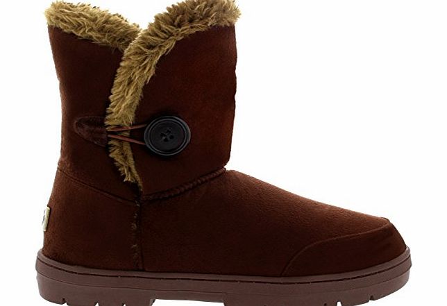 Womens Single Button Fully Fur Lined Waterproof Rain Winter Snow Boots - Brown - 8