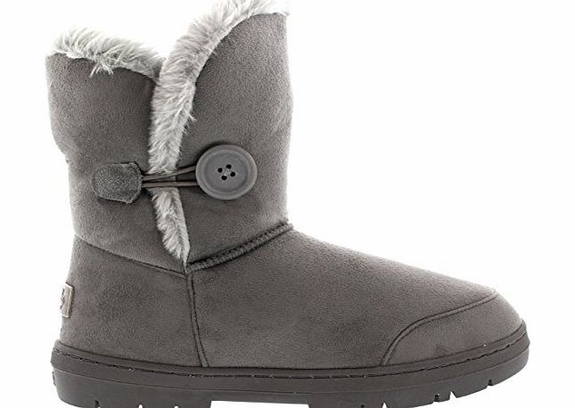 Womens Single Button Fully Fur Lined Waterproof Rain Winter Snow Boots - Grey - 6