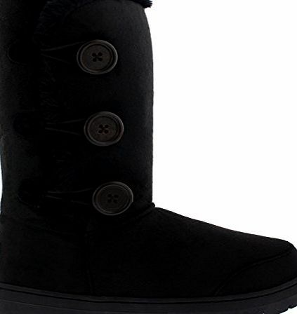 Snow Boot Womens Triplet Button Fully Fur Lined Waterproof Winter Snow Boots - Black - 6