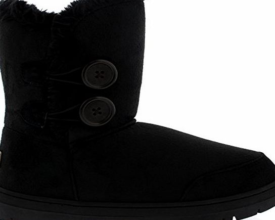 Snow Boot Womens Twin Button Fully Fur Lined Waterproof Winter Snow Boots - Black - 5