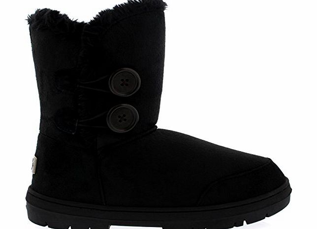 Snow Boot Womens Twin Button Fully Fur Lined Waterproof Winter Snow Boots - Black - 6
