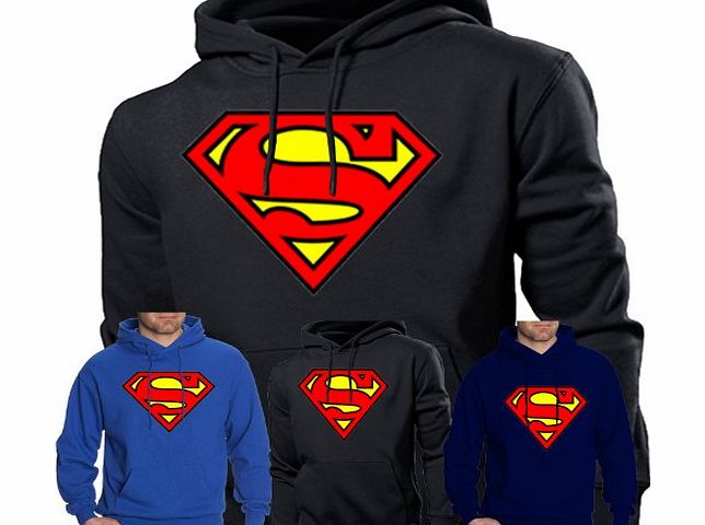 SnS Online Mens Boys Womens Ladies Girls Unisex Superman Comic Super Hero Hoodies Hooded Sweatshirt Pullover Hoodie Sweat Hoody Casual Sports - Black - L - Chest : 42`` - 44``