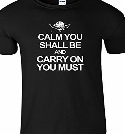 Mens Boys Womens Ladies Girls Unisex T-shirt Tee Top Cotton Keep Calm YODA Star Wars funny T Shirt - Black - L - Chest : 42`` - 44``