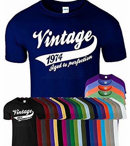 SnS Online Mens Boys Womens Ladies Girls Unisex T-shirt Tee Top Cotton Vintage 1974 40th Birthday Present Gift T Shirt - Navy Blue - M - Chest : 38`` - 40``