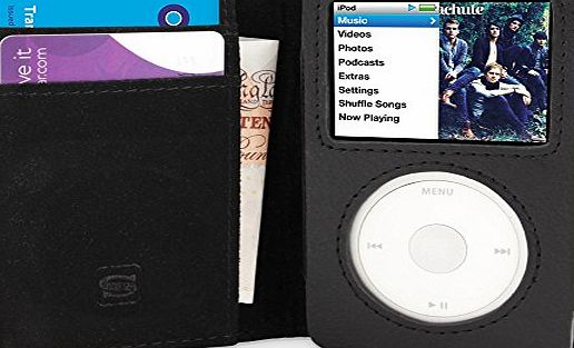 Snugg Leather iPod Classic Case in Black with Lifetime Guarantee - Flip Cover with Protective Premium Nubuck Fibre Interior for the Apple iPod Classic