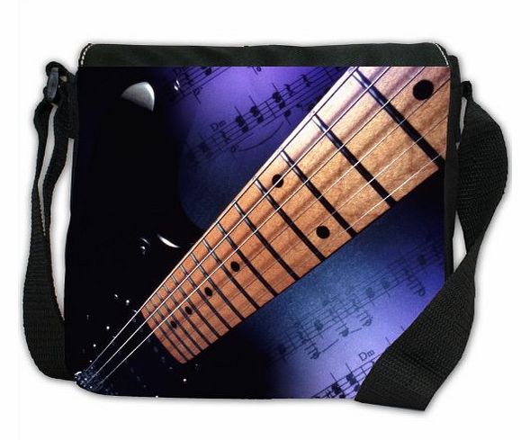 Electric Guitar with Sheet Music Small Denim Shoulder Bag / Handbag