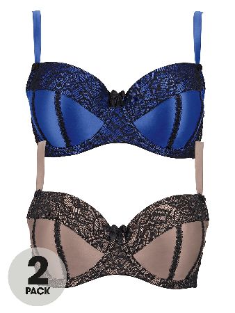 So fabulous! So Fabulous Pack Of 2 Lace Trim Padded Satin Bra