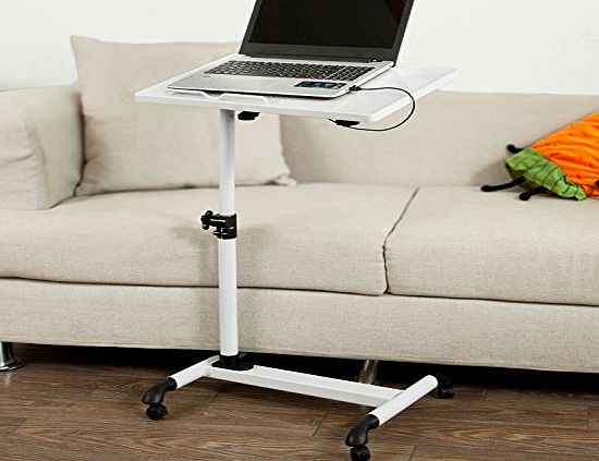 SoBuy Adjustable Laptop Table with Cooling Fan and UBS Connector, Bed Sofa Side Table Home Care Table on Wheels, FBT07N4-W, White