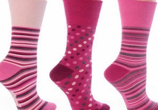 Sock Shop 6 Pairs Ladies GG09 Pink Spots amp; stripes Design Cotton Gentle Grip Socks
