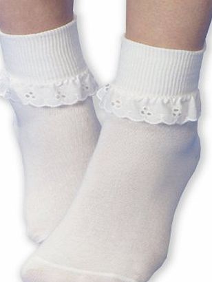Sock Snob 6 Pairs of Girls White Fancy lace Cotton ankle socks All sizes (12-3 (7-10 years))