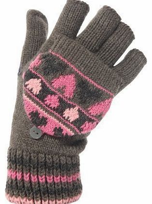 Womens/Girls JA Fingerless Mitten Cap Texting Gloves, One Size, 6 Options (Pink/Grey Heart)