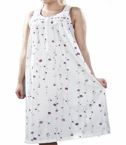 Socks Uwear Ladies Floral Print Sleeveless Nightdress Sleepwear S/M Cream