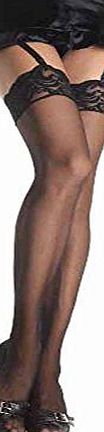 Socks Uwear Ladies Nylon Lace Top Sheer Stockings PS Black