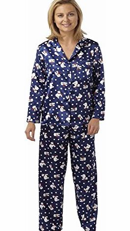 Socks Uwear Ladies Polar Bear Print Satin Pyjama Sleepwear S/M 10-12 Blue