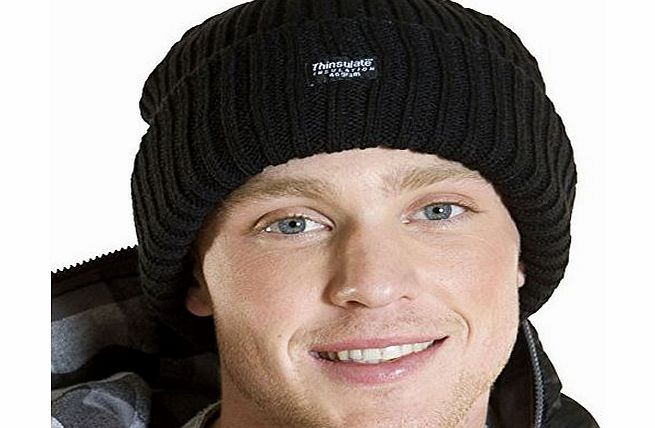 Socks Uwear Mens Chunky Ribb Knitted Beanie ski Thinsulate Lined Winter Hat Black
