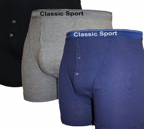 Socks Uwear Mens Classic Sport Waistband Motif Button Fly Boxer Shorts Underwear 3 PK LRG