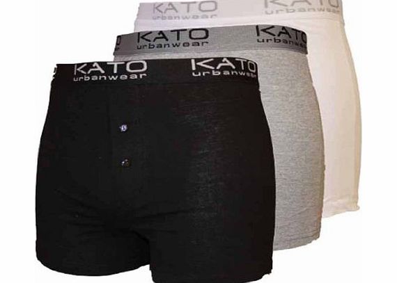 Socks Uwear Mens Kato Designer Marl And Plain Cotton Boxer Short Trunk Underwear 3 PK XL