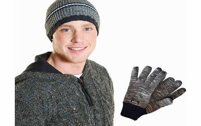 Socks Uwear New Mens Quality Striped Beanie Hat amp; Thick Glove Warm Winter Thermal Set-Navy