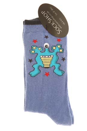 Sockshop Boys 1 Pair Moving Eye Alien Cotton Rich Socks 4-6.5 Kids