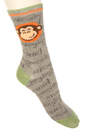 Sockshop Boys 2 Pair Monkeying Around Cotton Rich Socks Grey/Green