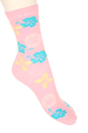 Girls 2 Pair Stripe And Flower Design Cotton Rich Socks Pink/Blue/Yellow