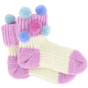 Sockshop Kids 1 Pair Chunky Knit Socks with Pom Poms 12.5-3.5 Kids - Cream