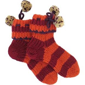 Sockshop Kids 1 Pair Chunky Knit Stripe Socks with Pom Poms 9-12 Kids - Red