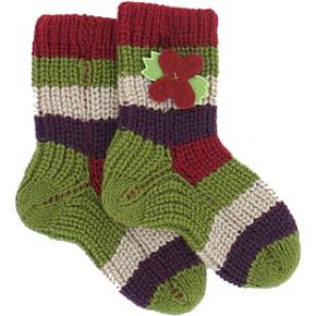 Sockshop Kids 1 Pair Chunky Stripe Socks with Felt Flowers 4-5.5 Kids - Green