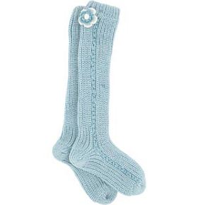 Sockshop Knee High Chunky Socks with Floral Applique 9-12 Kids - Aqua