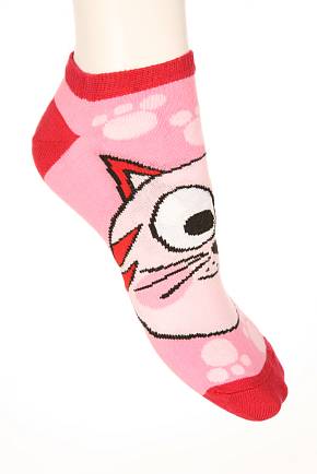 Ladies 1 Pair Cat Face Design Cotton Rich Socks