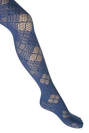 Ladies 1 Pair Open Weave Square Patterned Tight Blue