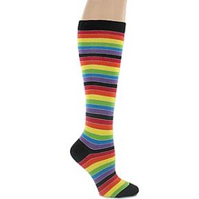 Sockshop Ladies 1 Pair Rainbow Stripe Cotton Rich Knee High Socks With Lurex