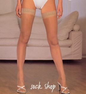 SockShop Ladies 1 Pair SockShop 15 Denier Smooth Sheer Lace Top Hold Ups In 4 Colours Medium - Black