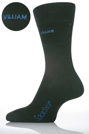 Mens 1 Pair SockShop Individual Black Embroidered Socks - 60 Names To Choose From Graham