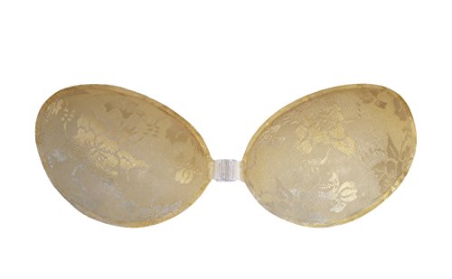LACE - WEDDING EVENING BRA - Adhesive Silicone Strapless Backless Stick on Bra with front closure for Cleavage and Lift in all colours (A, B, C, D) - LIGHT PUSH UP VERSION (Beige, C)