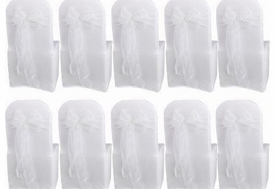 10 White Organza Chair Cover Sashes Bow for Wedding Party Birthday Decor