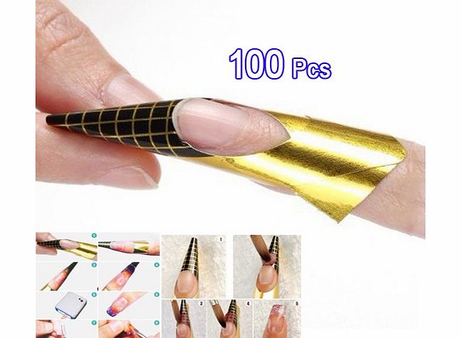 SODIAL(R) 100 x Golden Nail Art Tips Extension Forms Guide French DIY Tool Acrylic UV Gel
