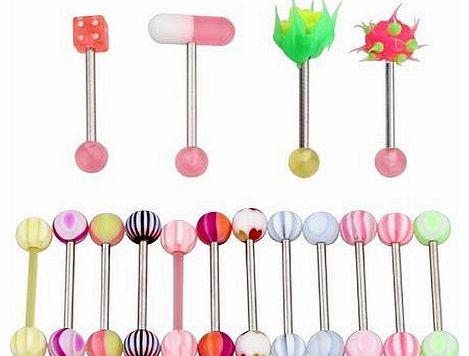 SODIAL(R) 16 X Assorted Tongue Nipple Bar Ring Barbell Piercing