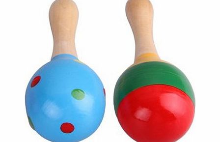 SODIAL(R) 2 Wooden Wood Maraca Rattles Shaker Percussion kid Baby Musical Toy Favor
