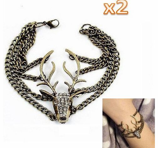 SODIAL(R) 2Pcs Pack-Fashion Vintage Deer Bracelet-Bronze
